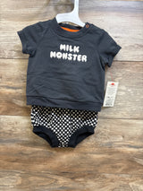 NEW Cat & Jack 2pc Milk Monster Shirt & Shorts Set Grey sz 0-3m