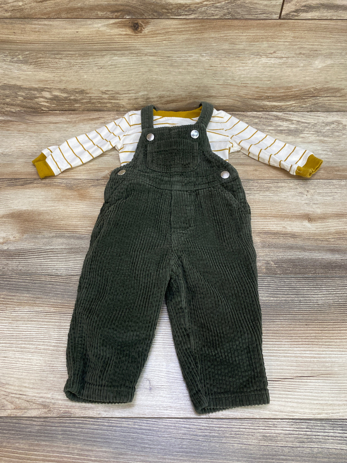 Old Navy 2pc Striped Shirt & Corduroy Overalls White/Green sz 3-6m