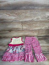NEW Cutie Baby Boutique 2pc Floral Dress & Striped Pants Set Cream sz 2/3T