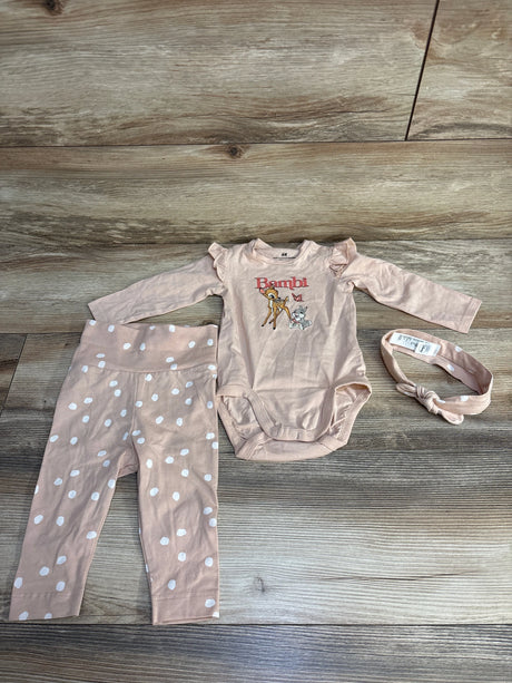 H&M x Disney Bambi 3pc Bodysuit + Pants + Headband Pink sz 6m - Me n Mommy To Be