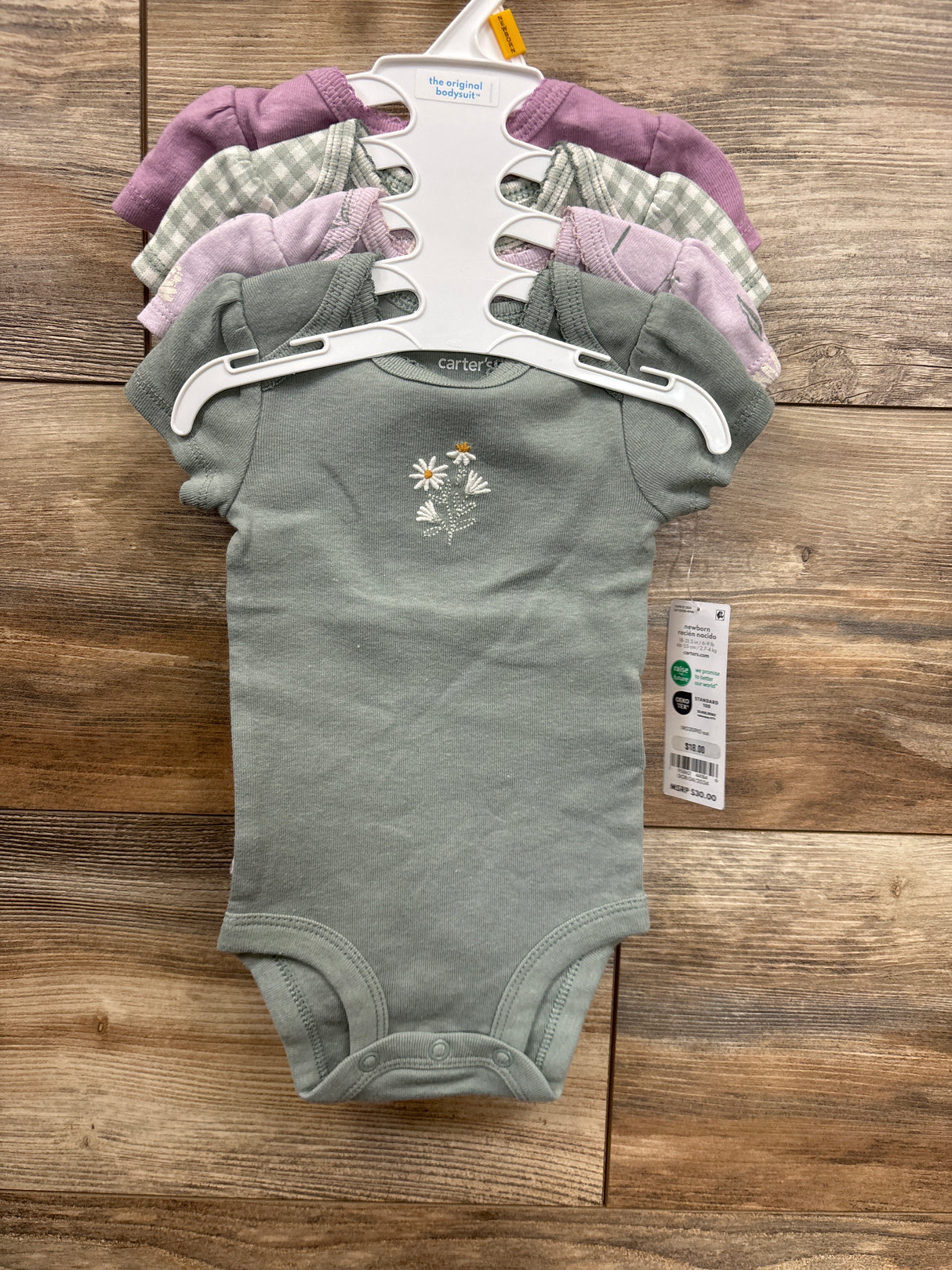 NEW Carter's 4pk Bodysuit Set Sage sz Newborn
