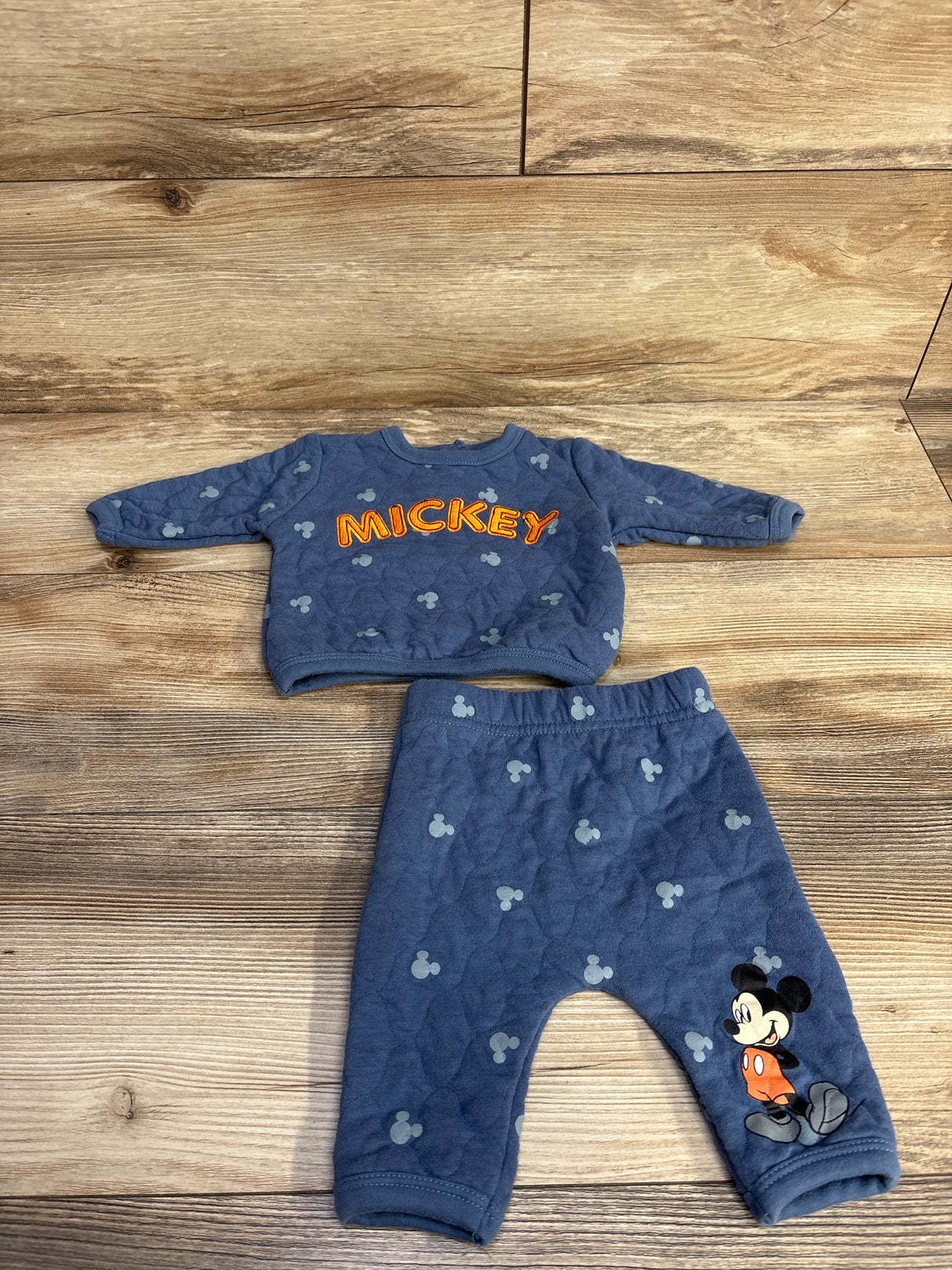 Disney Baby Mickey Mouse Quilted Shirt & Pants Set Blue sz 3m