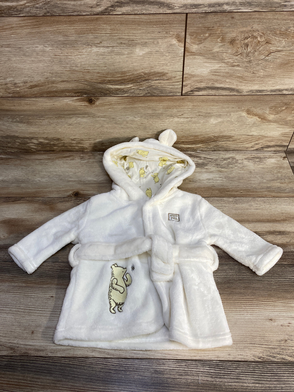 Disney Baby Winnie The Pooh Hooded Plush Robe White sz 6-9m