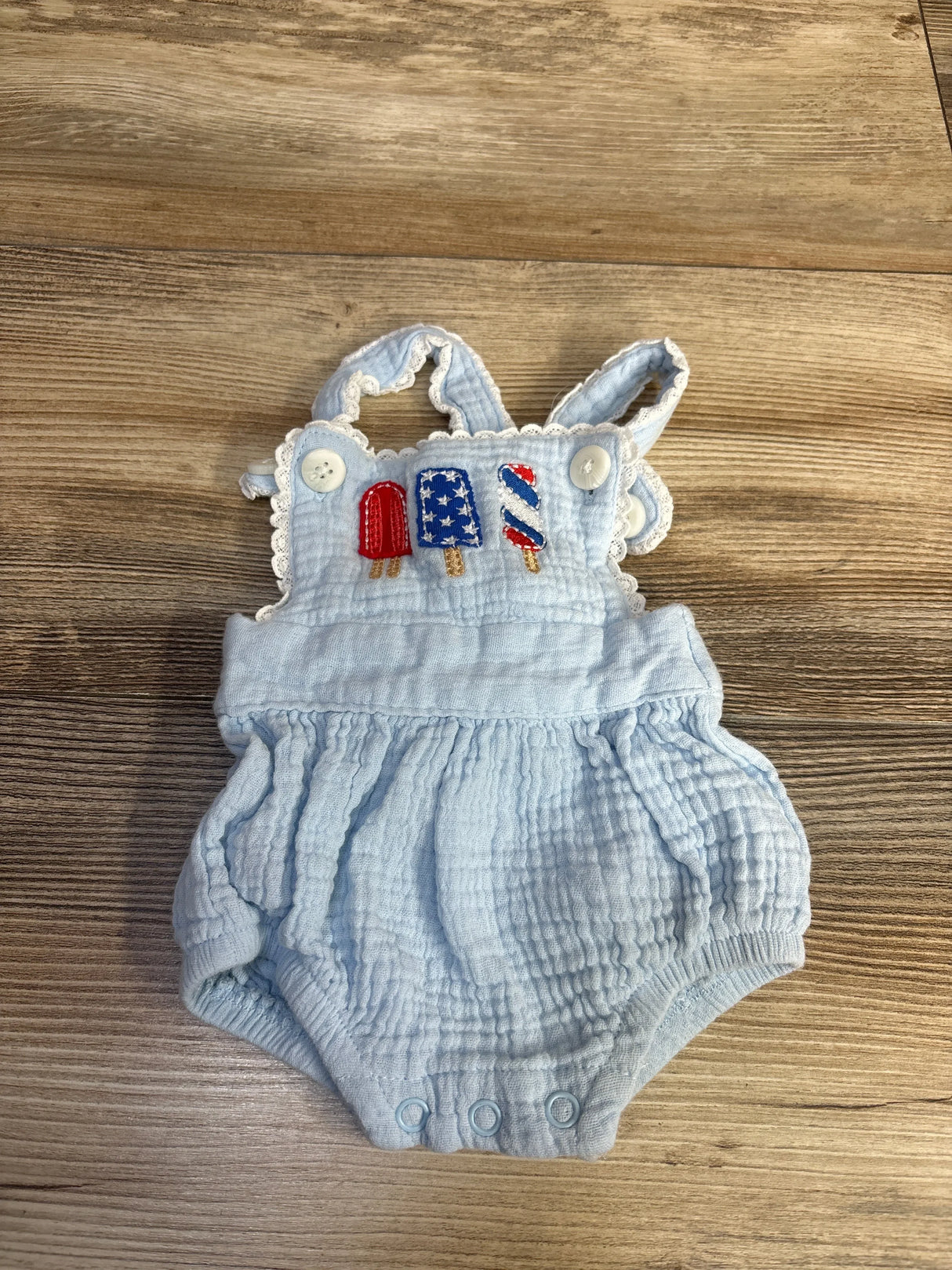 Adventurewear 360 Gauze Embroidered Fourth of July Bubble Romper Blue sz Newborn