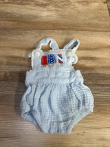 Adventurewear 360 Gauze Embroidered Fourth of July Bubble Romper Blue sz Newborn