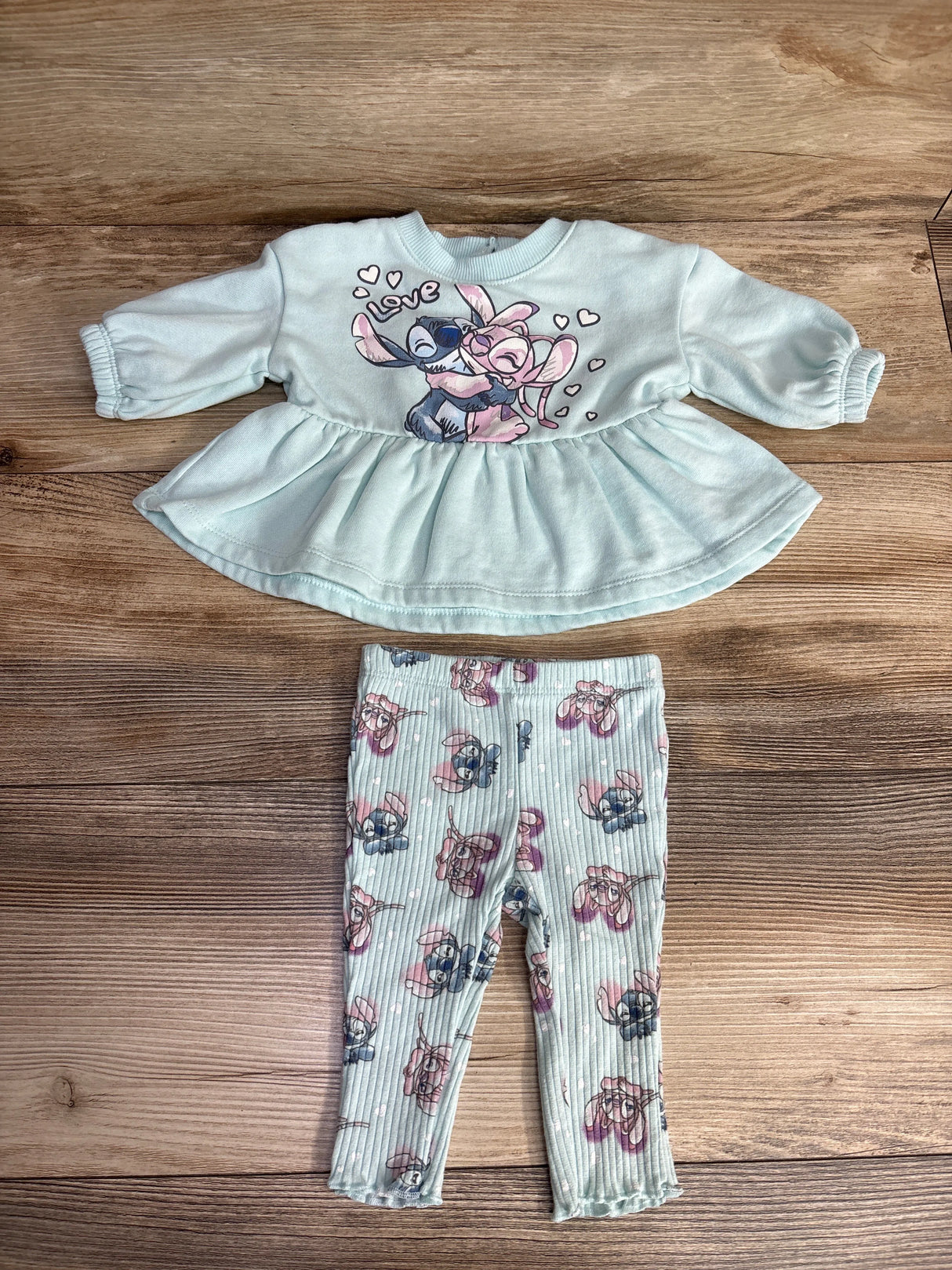 Disney Baby 2pc Stitch Peplum Sweatshirt & Ribbed Pants Set Blue sz 0-3m