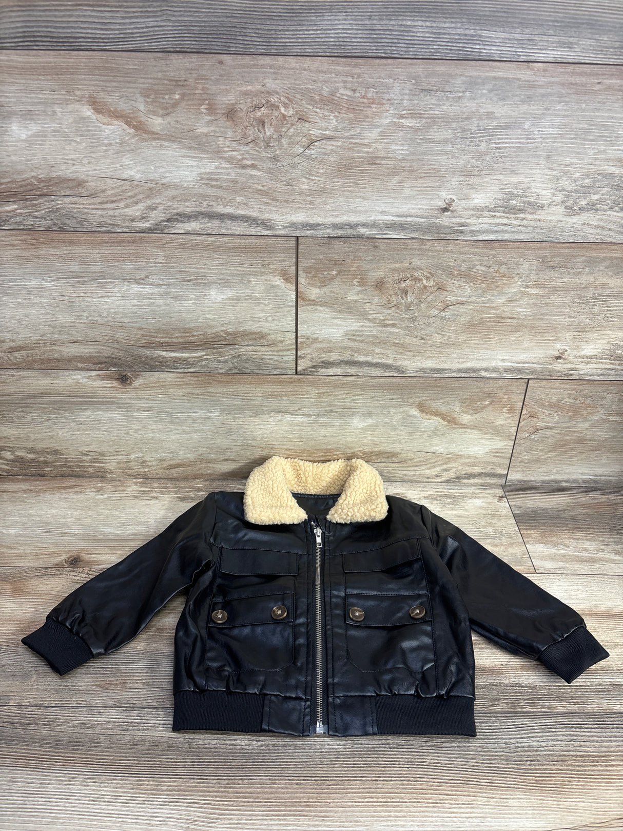 Pleather Full Zip Jacket Black sz 12-18m