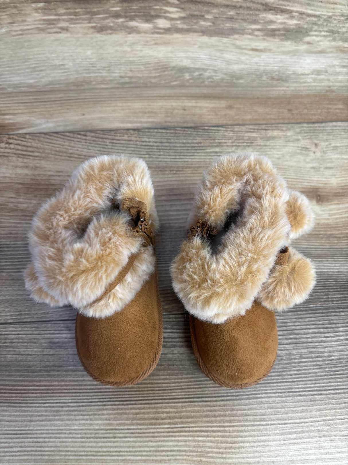 First Steps by Stepping Stones Pom Pom Faux Fur Boots, Brown sz 4c