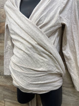 Kindred Bravely Organic Skin to Skin Long Sleeve Wrap Top Beige sz Medium