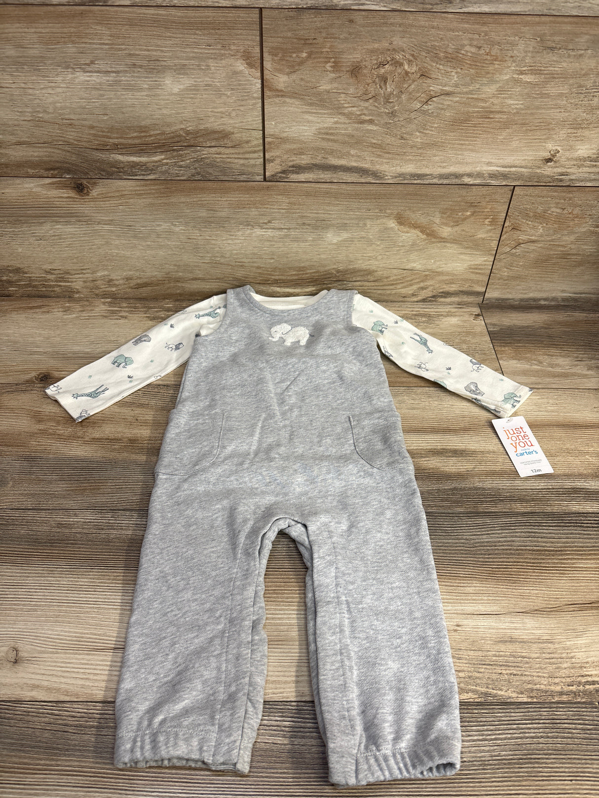 NEW Just One You 2pc Elephant Tan Coverall & Shirt Set White sz 12m