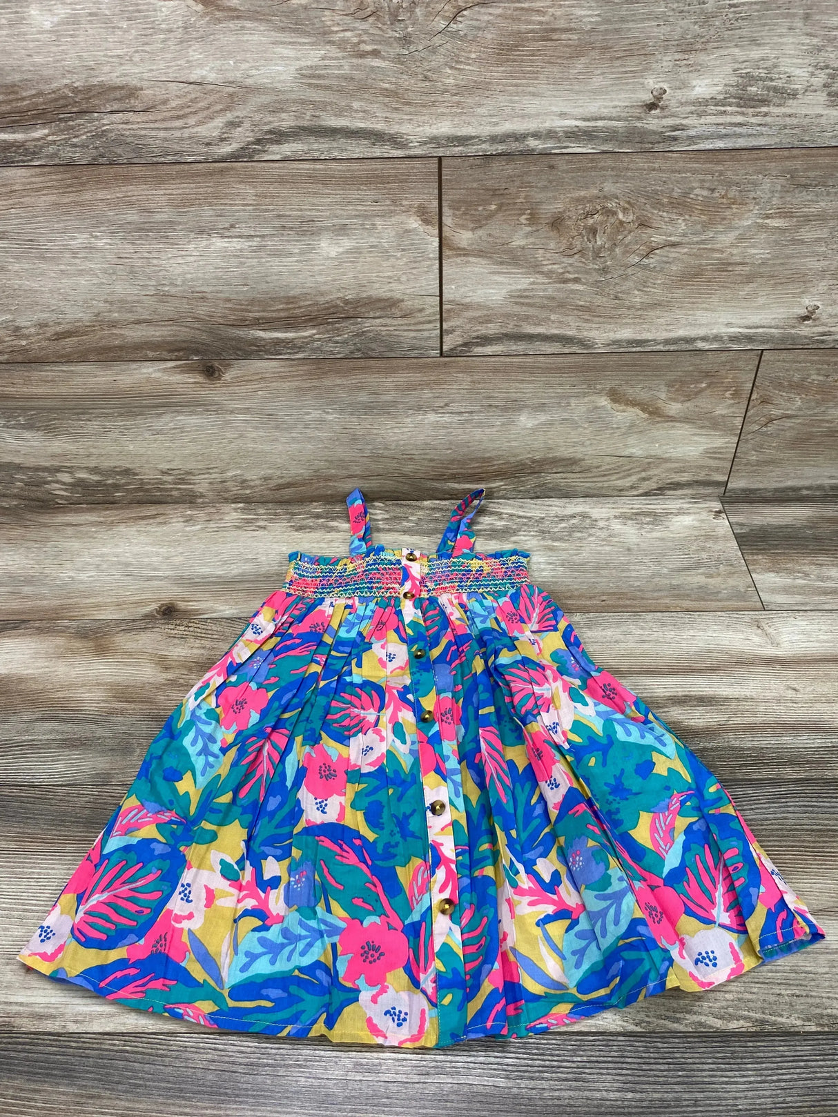 Cat & Jack Smocked Tropical Dress Blue sz 4T