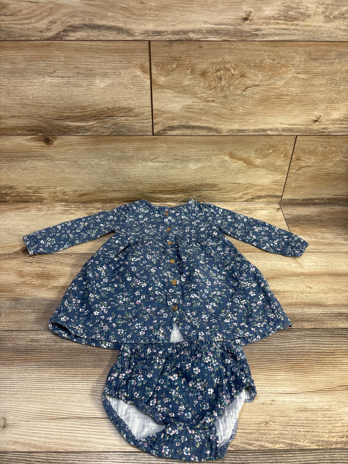 Little Planet Organic 2pc Gauze Dress & Bloomers Set Blue sz 12m