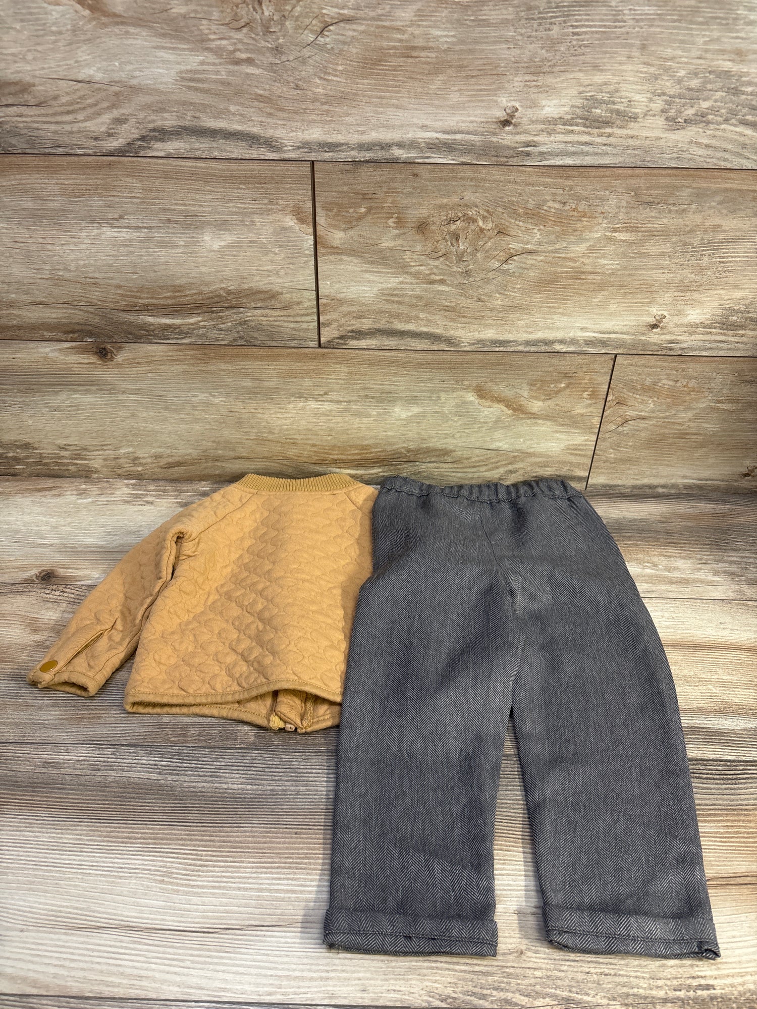 Little Lad 2pc Quilted Zip Up Jacket & Pants Set Tan sz 2T