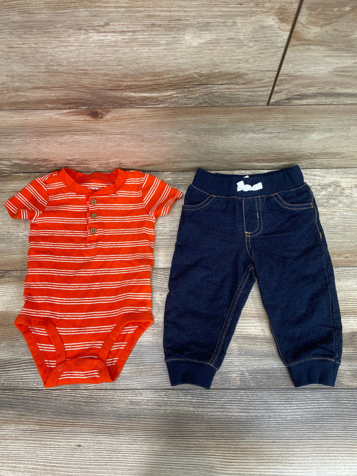 Carter's 2pc Henley Striped Bodysuit & Pants Orange sz 9m