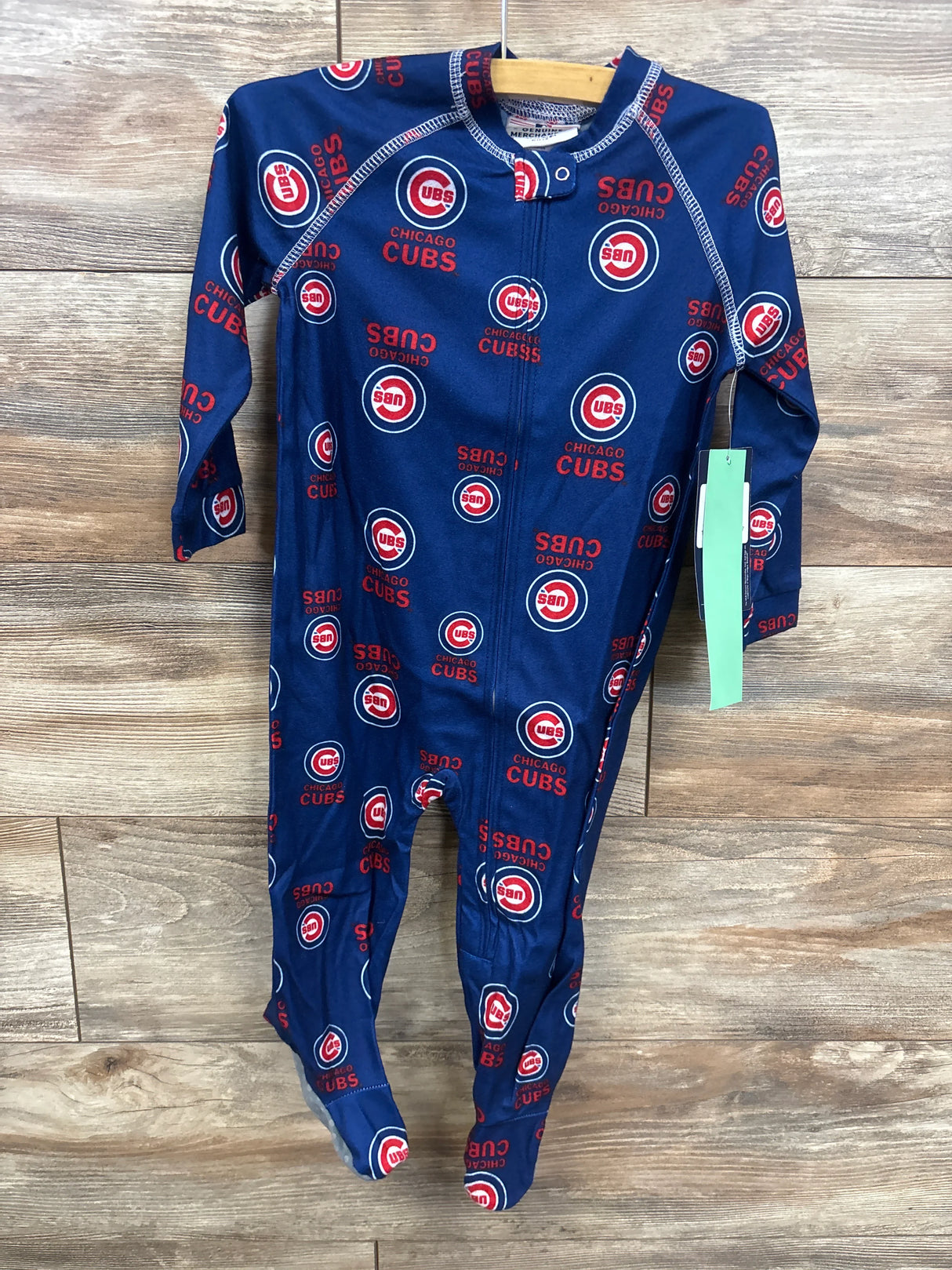 NEW MLB Chicago Cubs Raglan Zip Up Footie Blue sz 24m