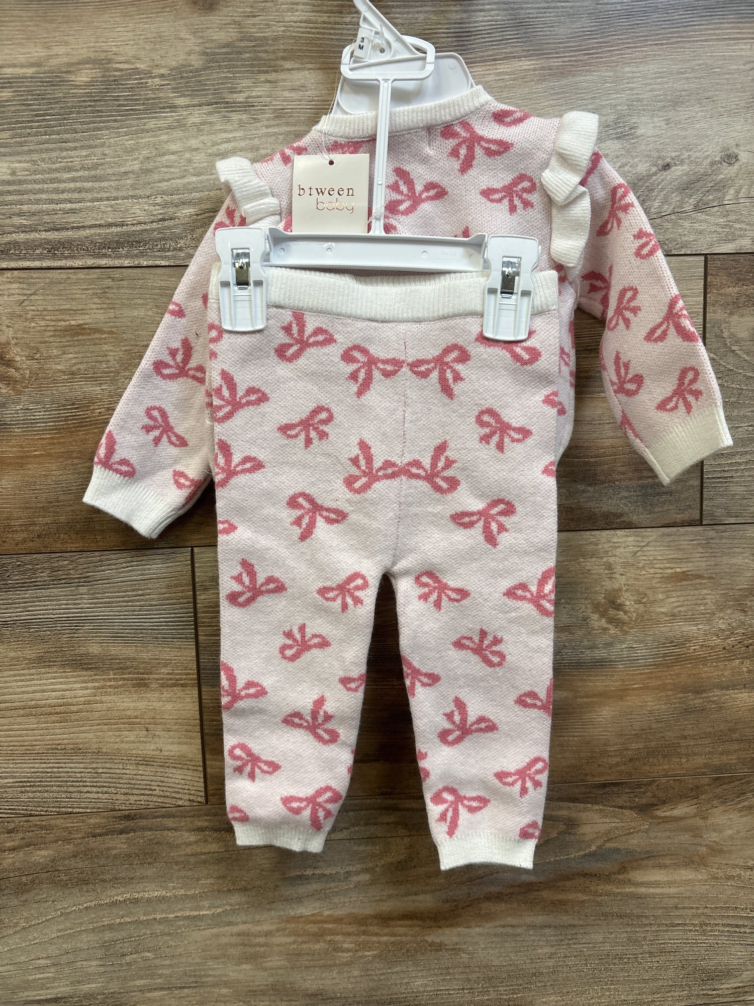 NEW Btween Baby 3pc Knit Cardigan, Pants, & Hat Set Pink sz 3m