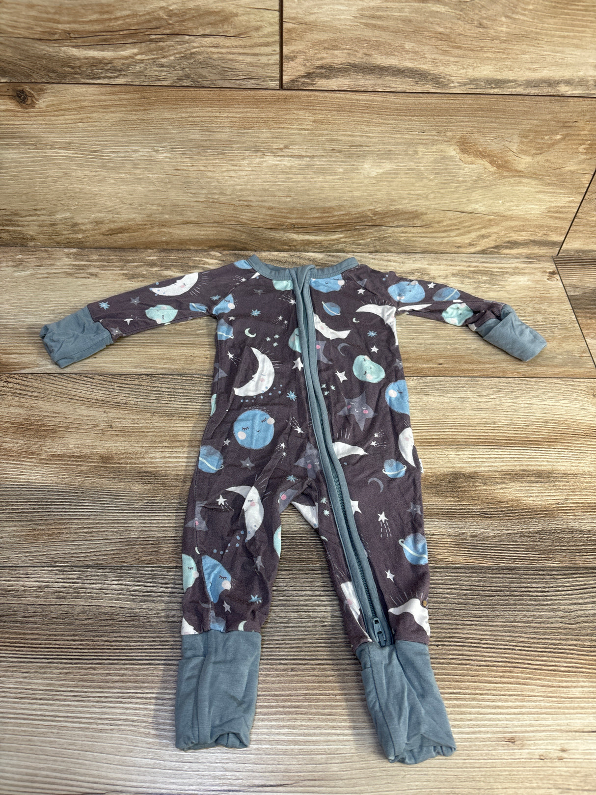 Little Sleepies Space Print Convertible Bamboo Sleeper Grey sz Newborn