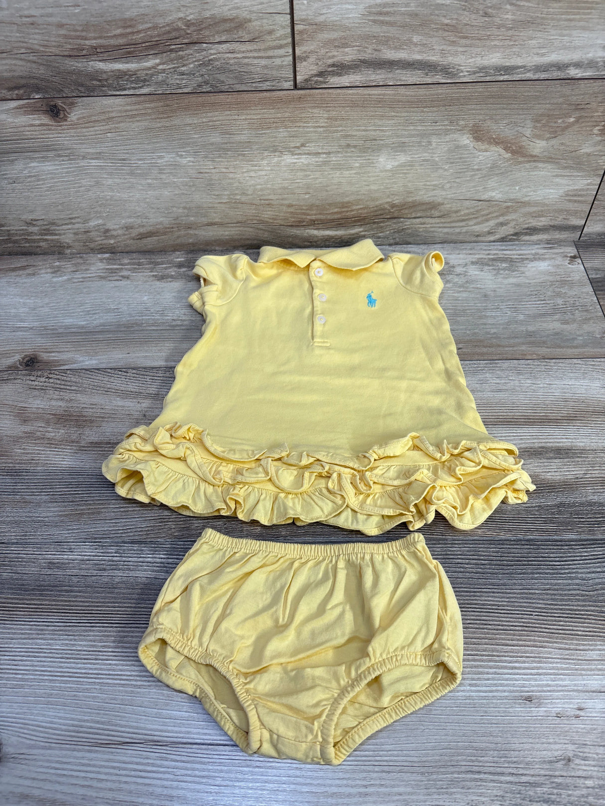 Ralph Lauren 2pc Ruffled Cotton Polo Dress & Bloomers Set Yellow sz 9m