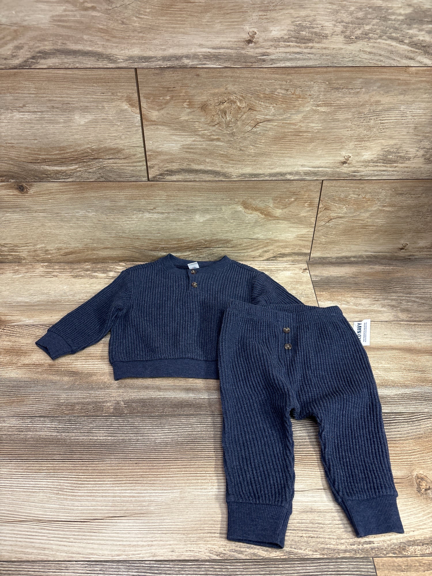 NEW Old Navy 2pc Waffle Knit Henley Top & Pants Set Navy sz 6-12m