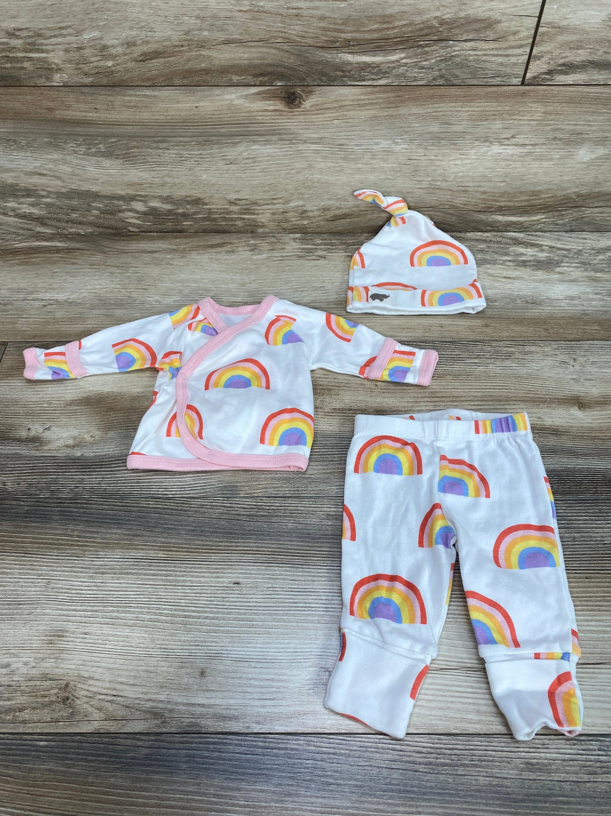 M+A by Monica + Andy 3pc Organic Rainbow Kimono Set White sz 0-3m