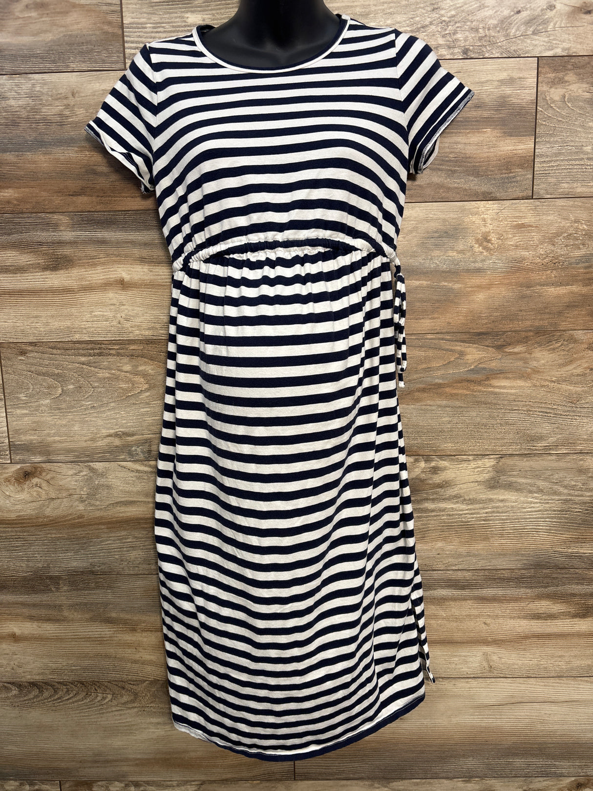 Isabel Maternity Striped Short Sleeve Dress White sz Small