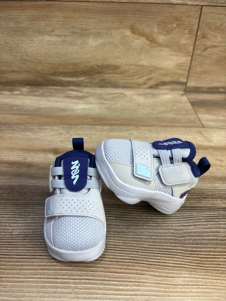 Top and side views of NEW Air Jordan Zion 2 GS Dynamic Turquoise sneakers, size 2C, showing white mesh, navy accents, and hook-and-loop straps