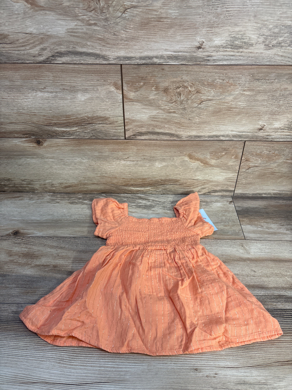 NEW Cat & Jack Gold Striped Short Sleeve Dress In Peach Orange sz 18m