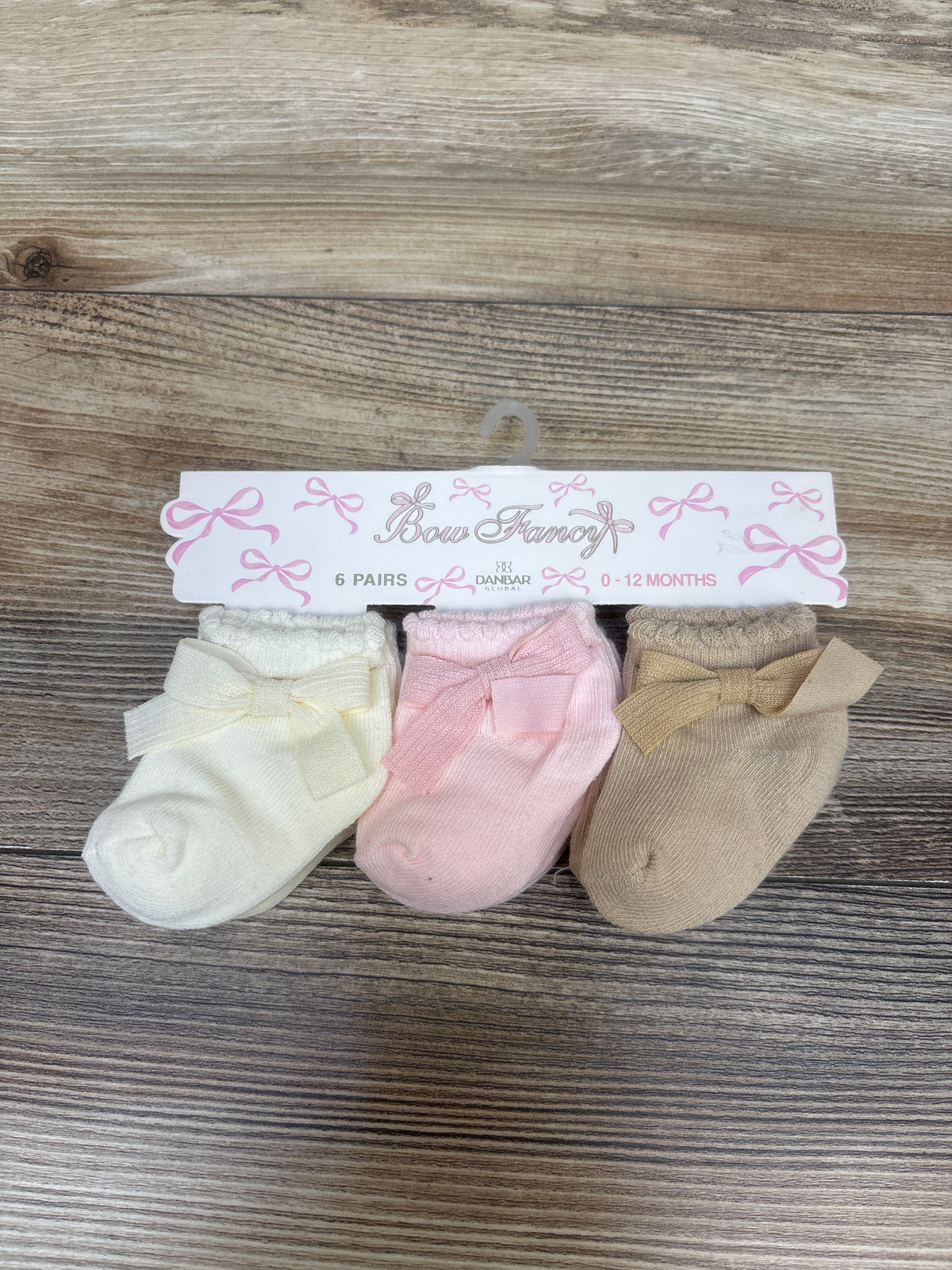 NEW Danbar Bow Fancy 6pk Socks sz 0-12m
