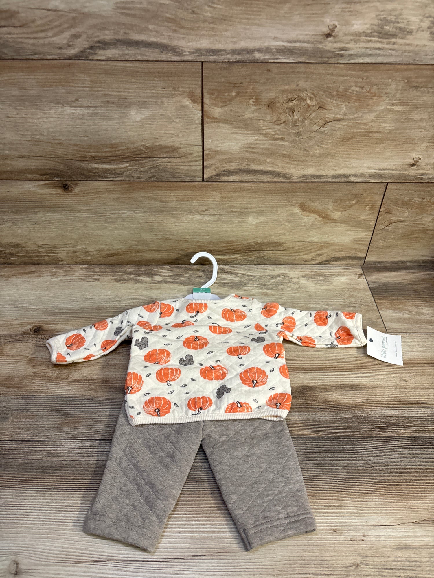 NEW Little Planet 2pc Quilted Pumpkin Sweatshirt & Joggers Set Ivory sz 3m