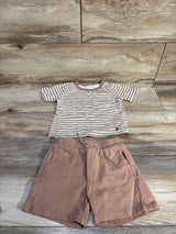 Rabbit + Bear Organic 2pc Striped Shirt & Shorts Set Brown sz 3T
