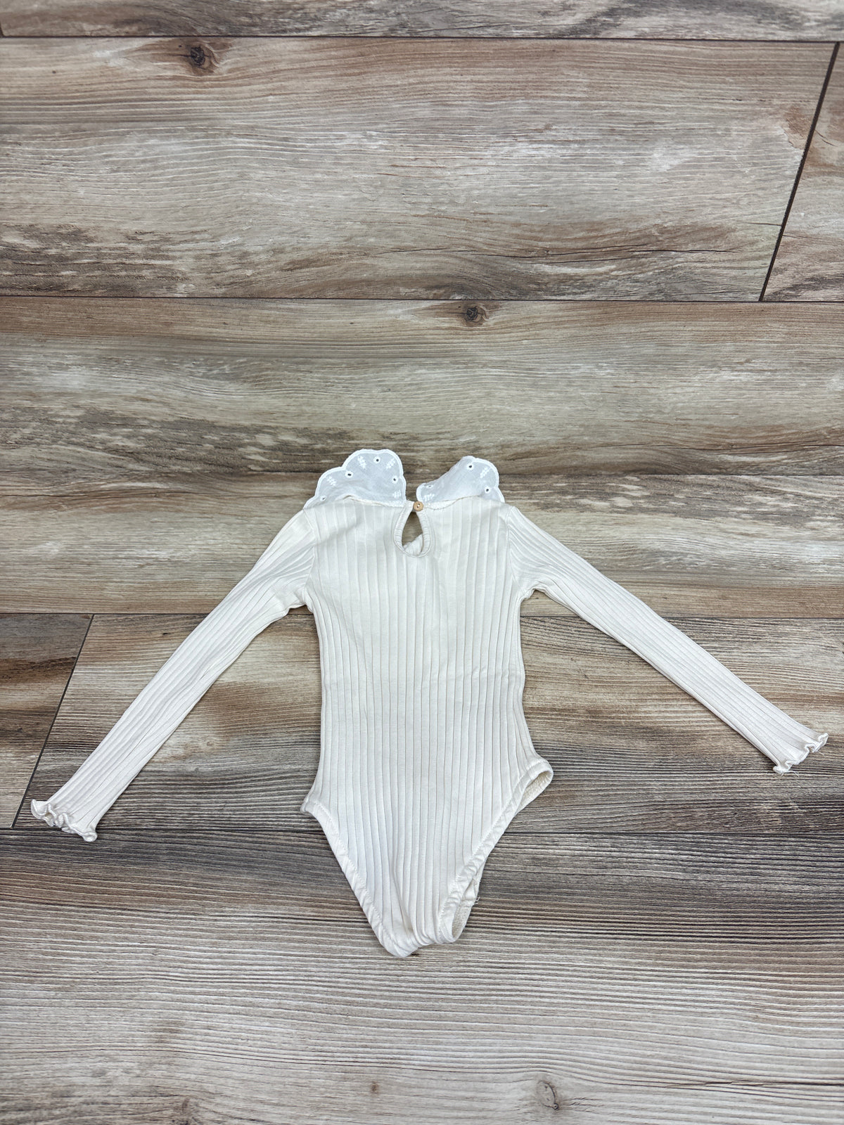 Zara Eyelet Collar Long Sleeve Ribbed Bodysuit Ivory sz 18-24m