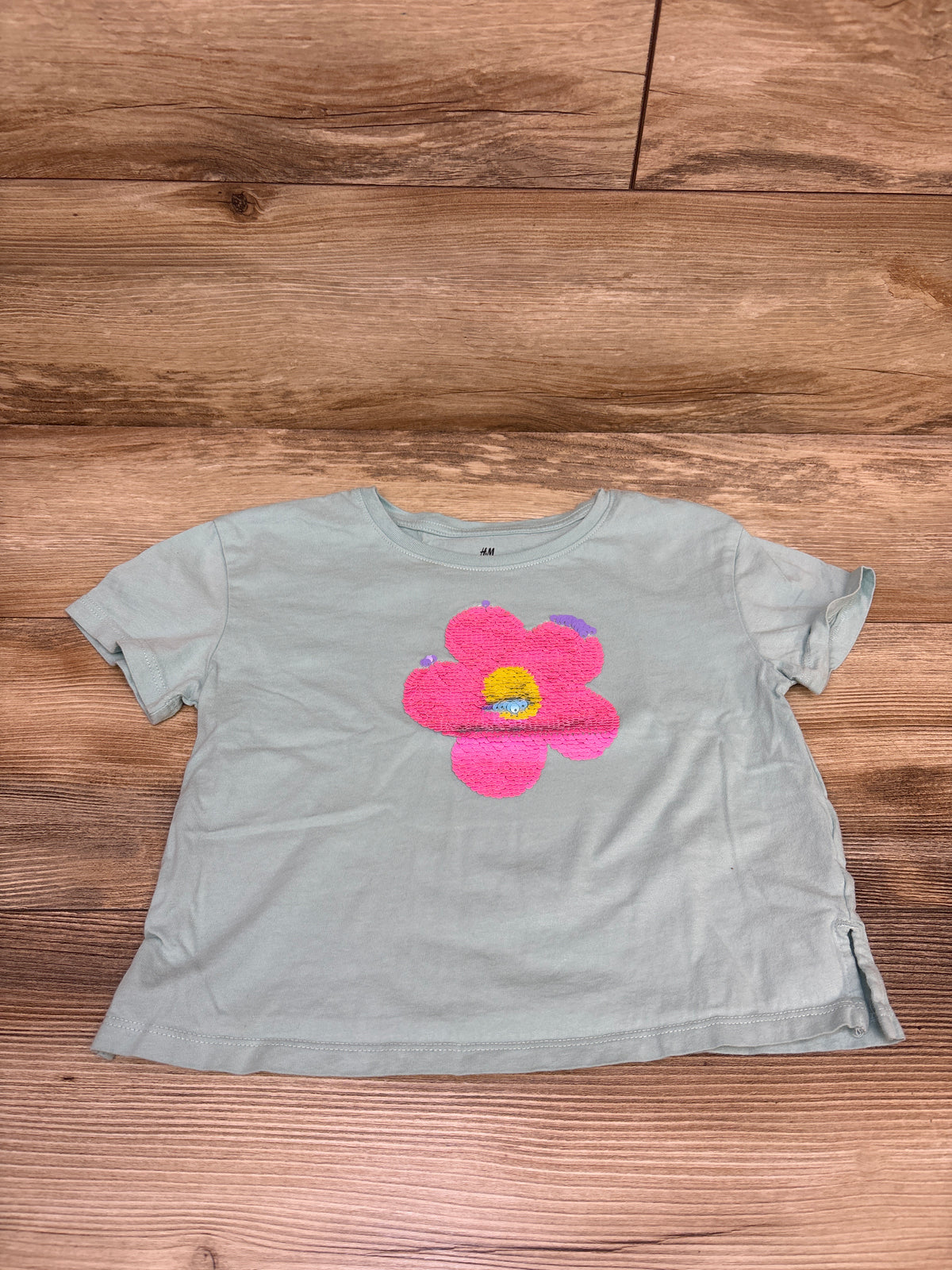 H&M Reversible Sequin Flower Shirt Blue sz 5/6T