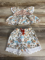 Daisy Fuentes 2pc Smocked Floral Shirt & Shorts White sz 0-3m