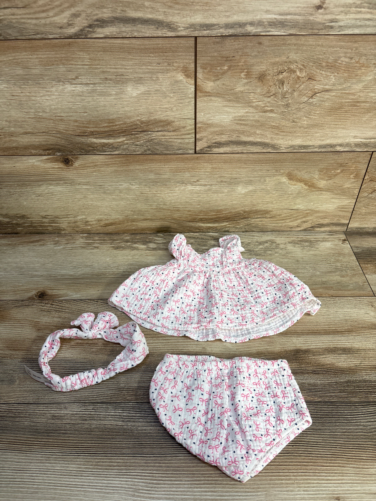 Baby On Board 3pc Gauze Top, Bloomers, & Headband Set White sz 0-3m