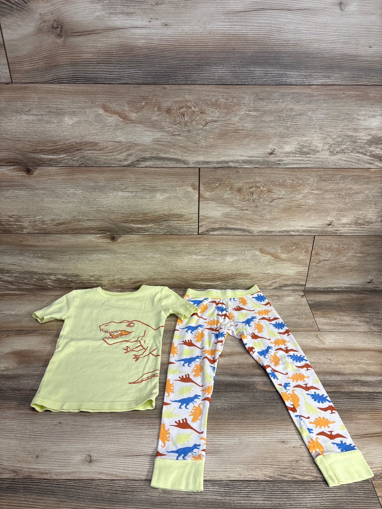 Cat & Jack 2pc T-Rex Pajama Set Neon Yellow sz 5T