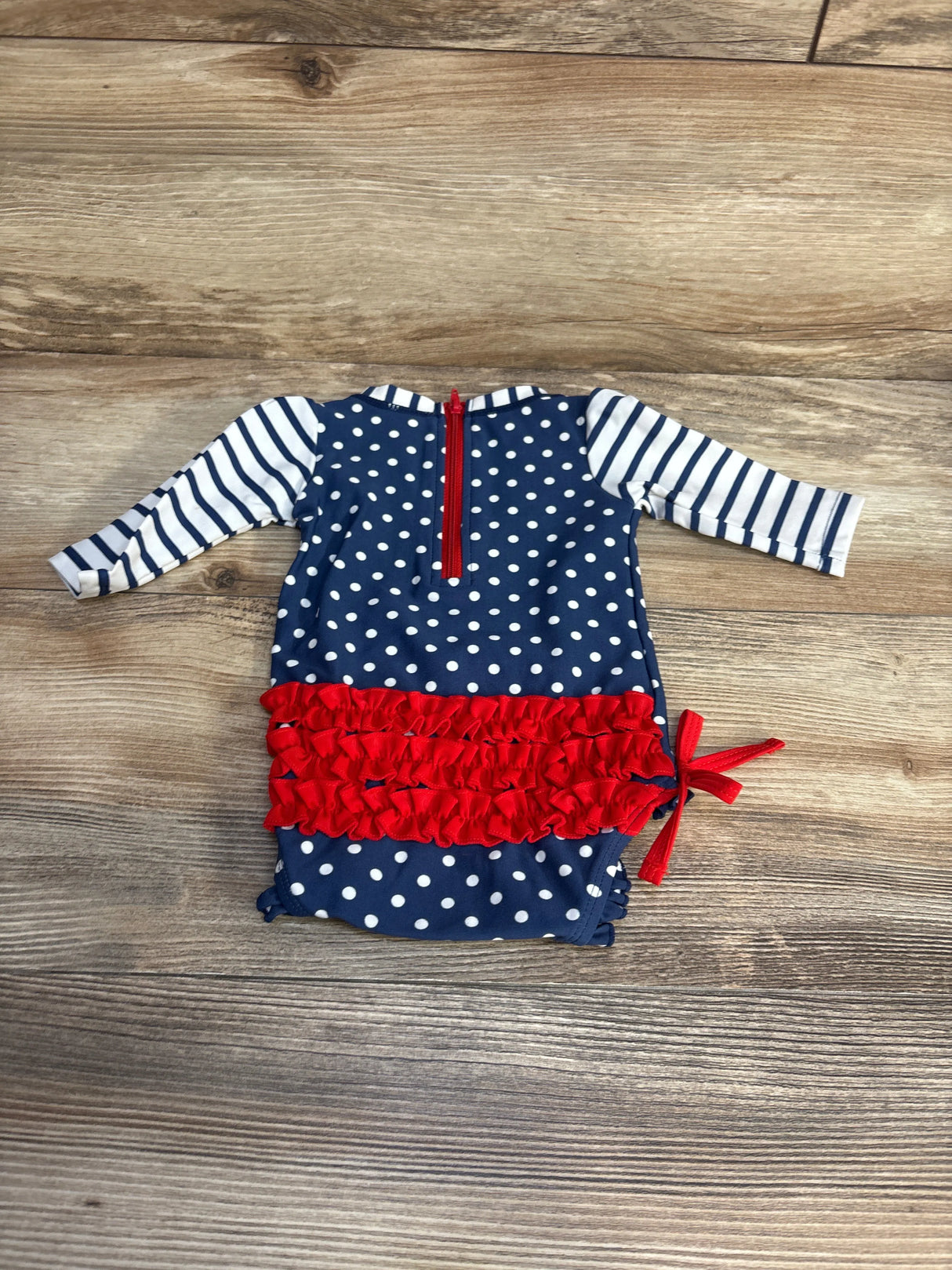 Ruffle Butts 1pc Striped Polka Dot Rashguard Swimsuit Navy sz 0-3m - Me n Mommy To Be