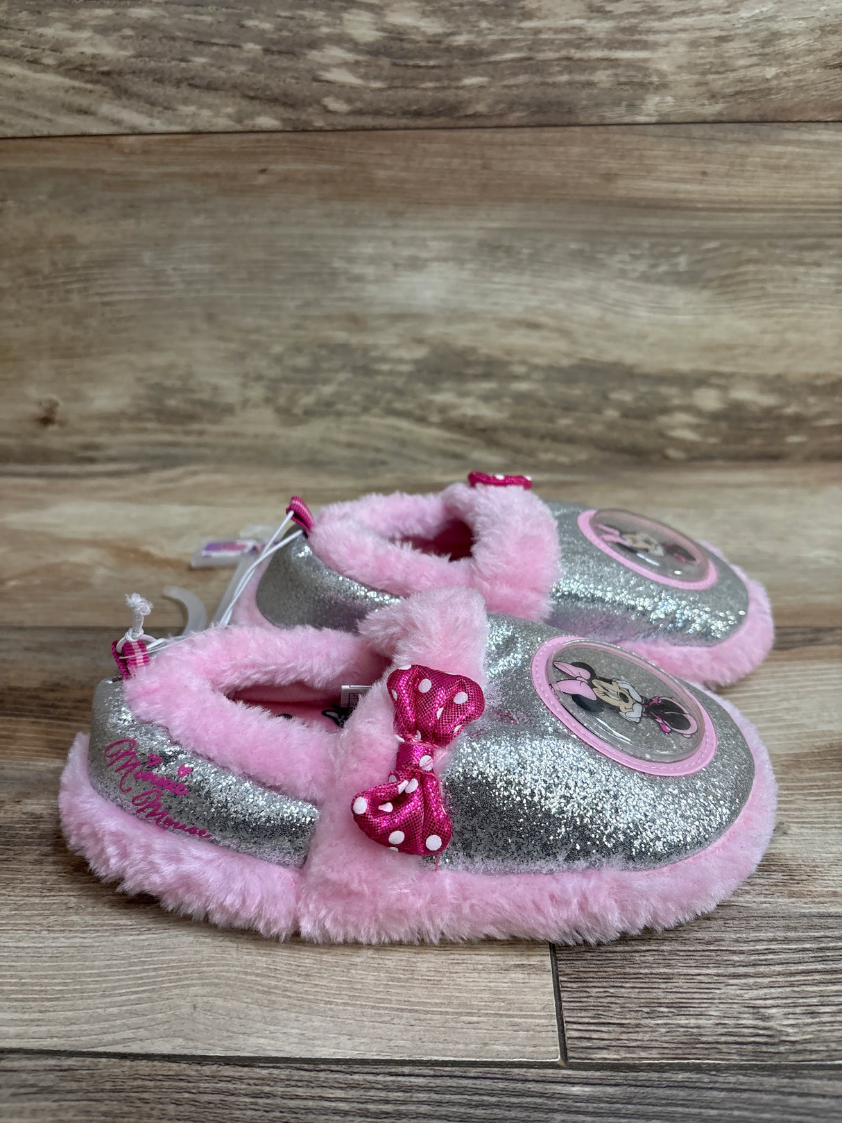 NEW Disney Junior Minnie Mouse Glittery Slippers Pink sz 11-12c