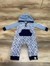 Burt's Bees Baby Hooded Honeycomb Jumpsuit Blue sz 3-6m