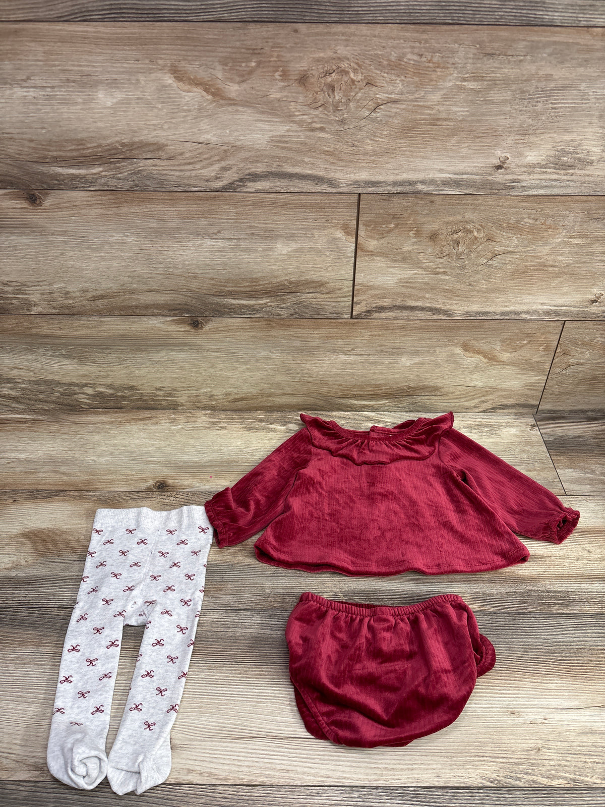 Just One You 3pc Velour Top, Bloomers, & Tights Set Red sz 9m