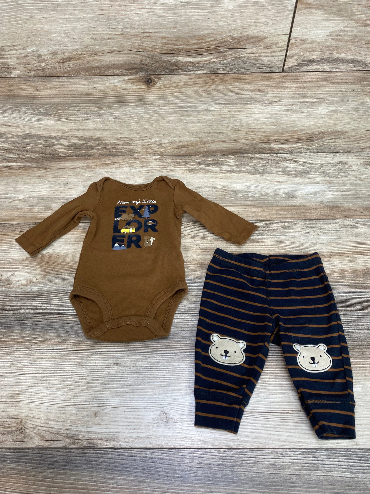 Carter's 2pc Mommy's Little Explorer Bodysuit & Pants Brown sz 3m