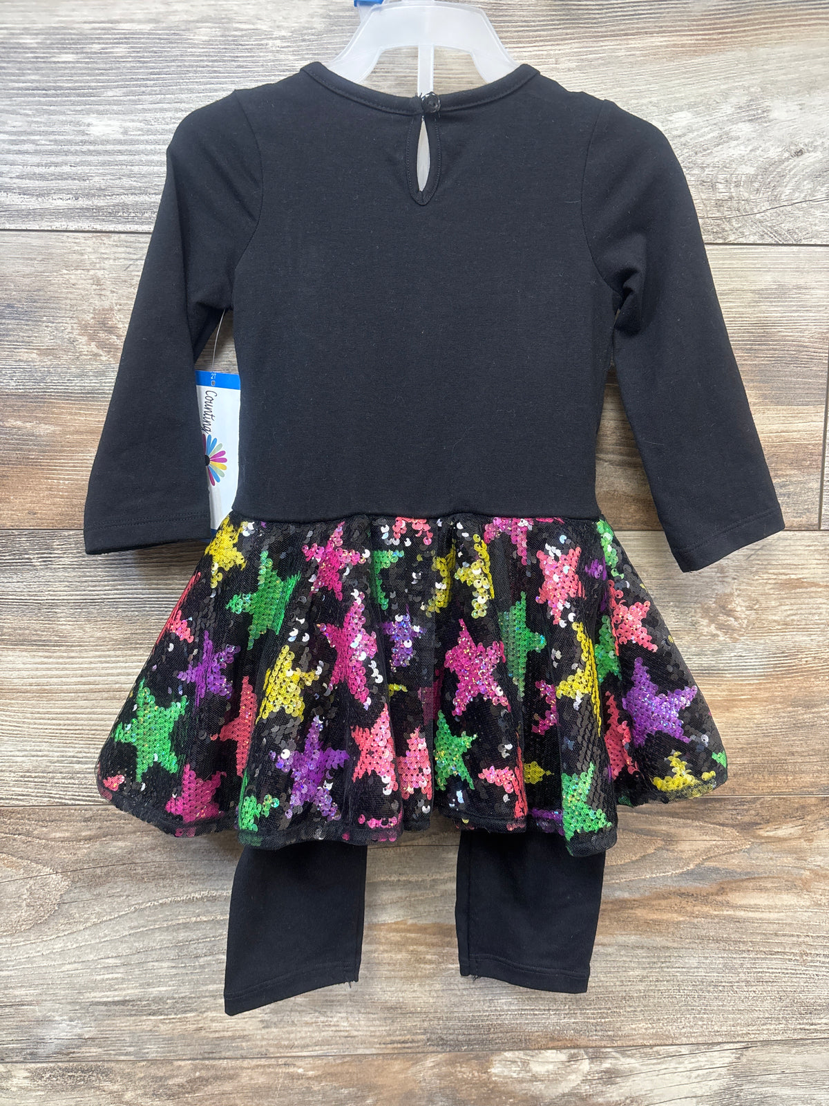 NEW Counting Daisies 2pc Long Sleeve Hocus Pocus Sequin Tulle Dress Set Black sz 2T