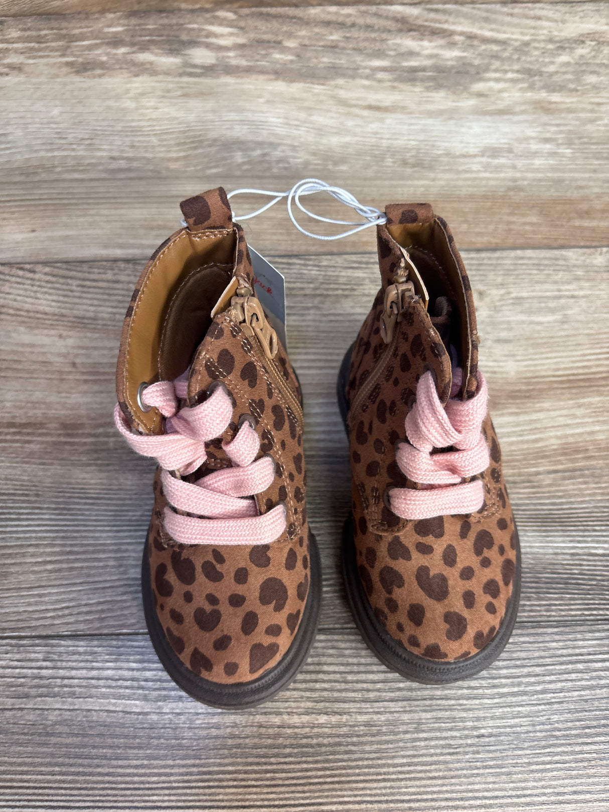 NEW Cat & Jack Toddler Girls' Amaya Zipper Leopard Print  Combat Boots Brown Sz 6c