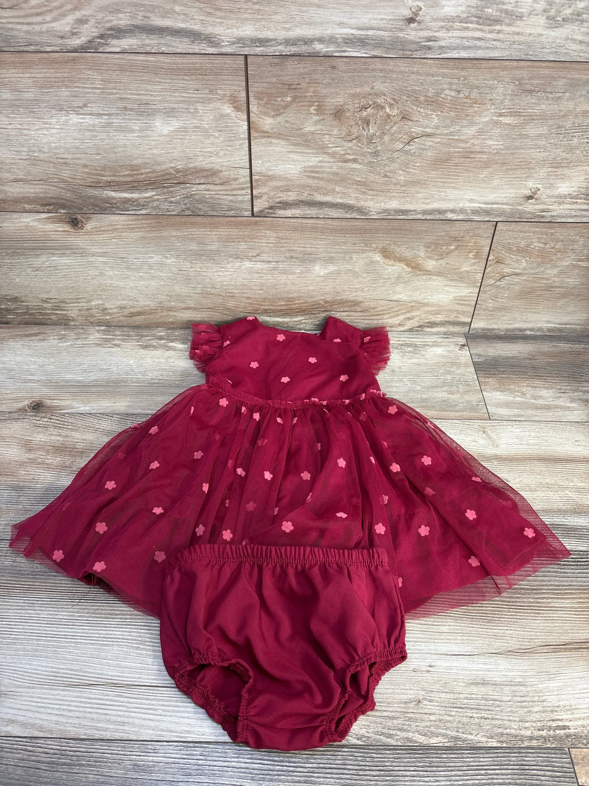 Daisy Fuentes 2pc Tulle Dress & Bloomers Set Maroon sz 24m