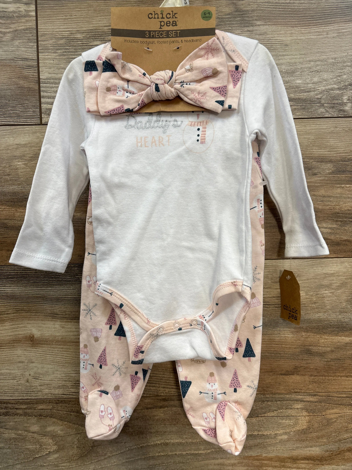 NEW Chick Pea 3pc Daddy's Heart Bodysuit & Headband Set White sz 6-9m