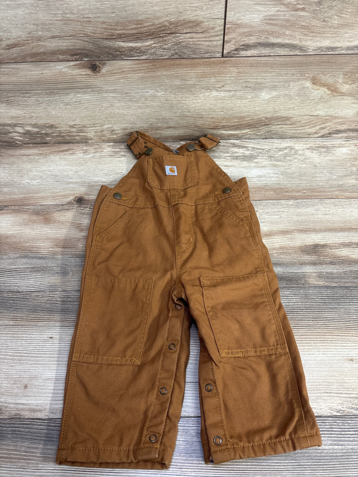 Carhartt Brown Canvas Bib Overall Flannel-Lined sz 12m