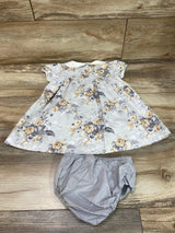 Janie & Jack Classic Grey Heather Swan Floral Dress sz 12-18m