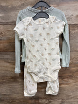 Neutral long sleeve ribbed baby shirt and white animal print short sleeve baby romper set