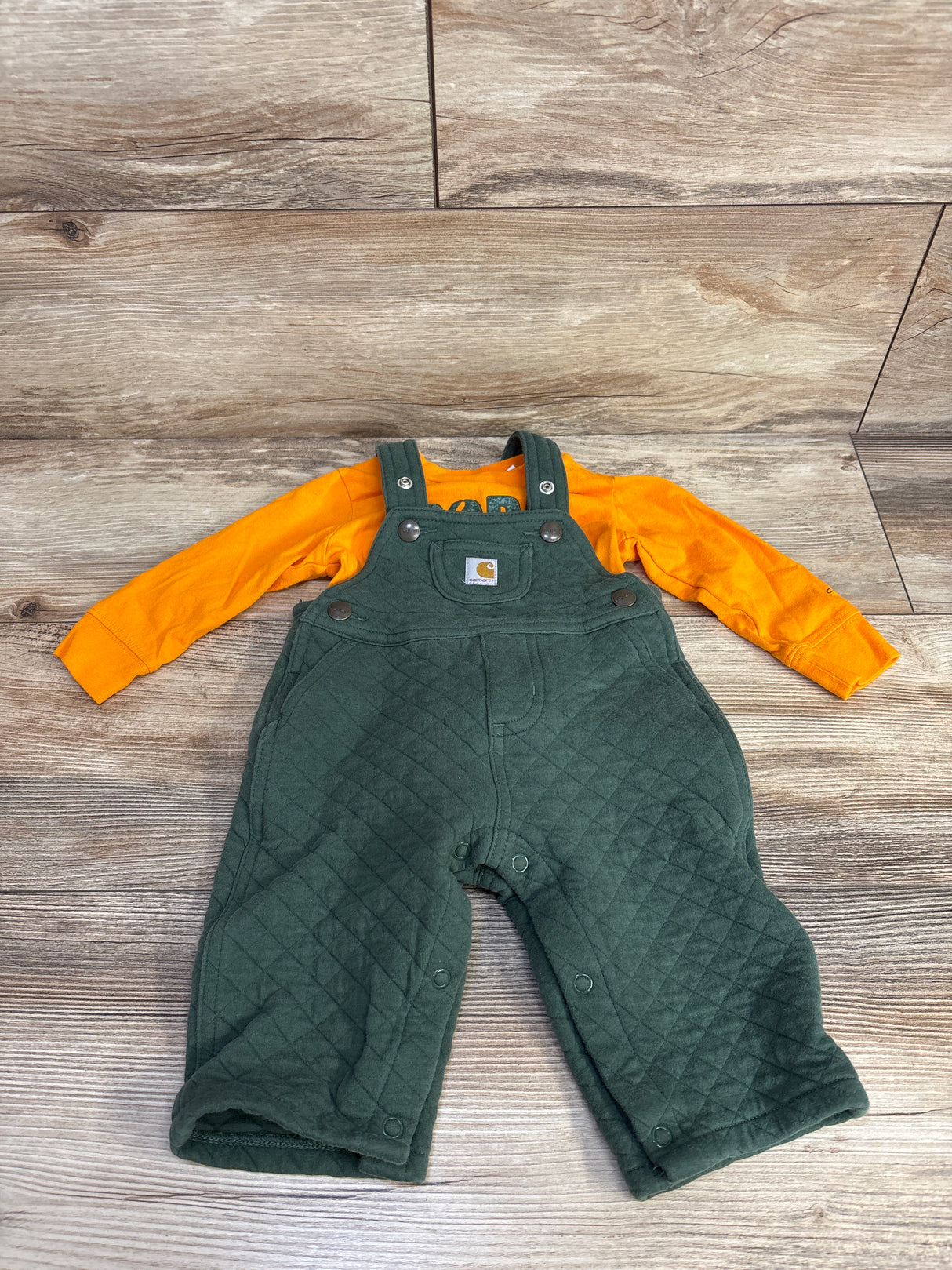 Carhartt Quilted Overalls & Long Sleeve Bodysuit 2pc Set sz 9m