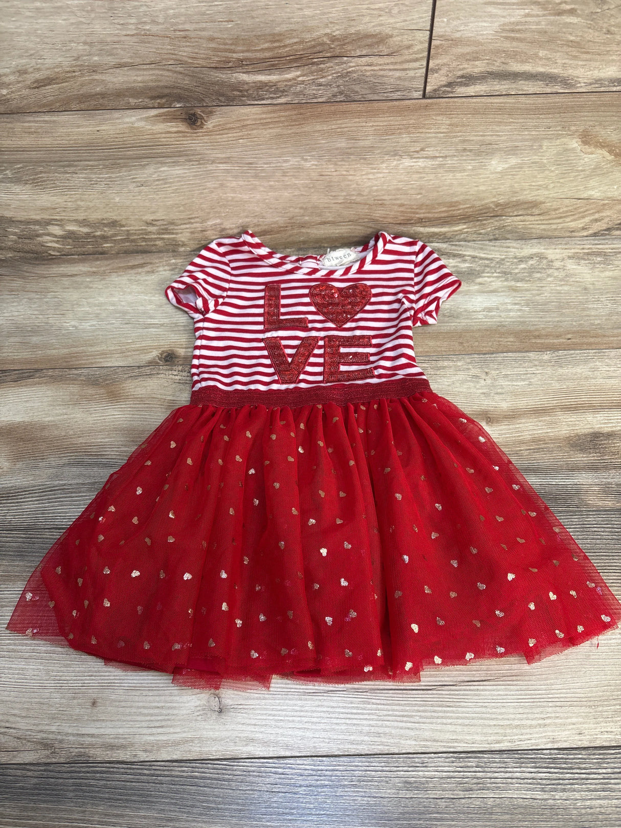 Btween Striped Textured Love Tulle Dress Red sz 4T