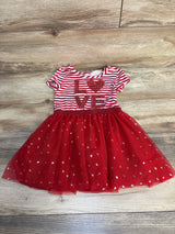 Btween Striped Textured Love Tulle Dress Red sz 4T
